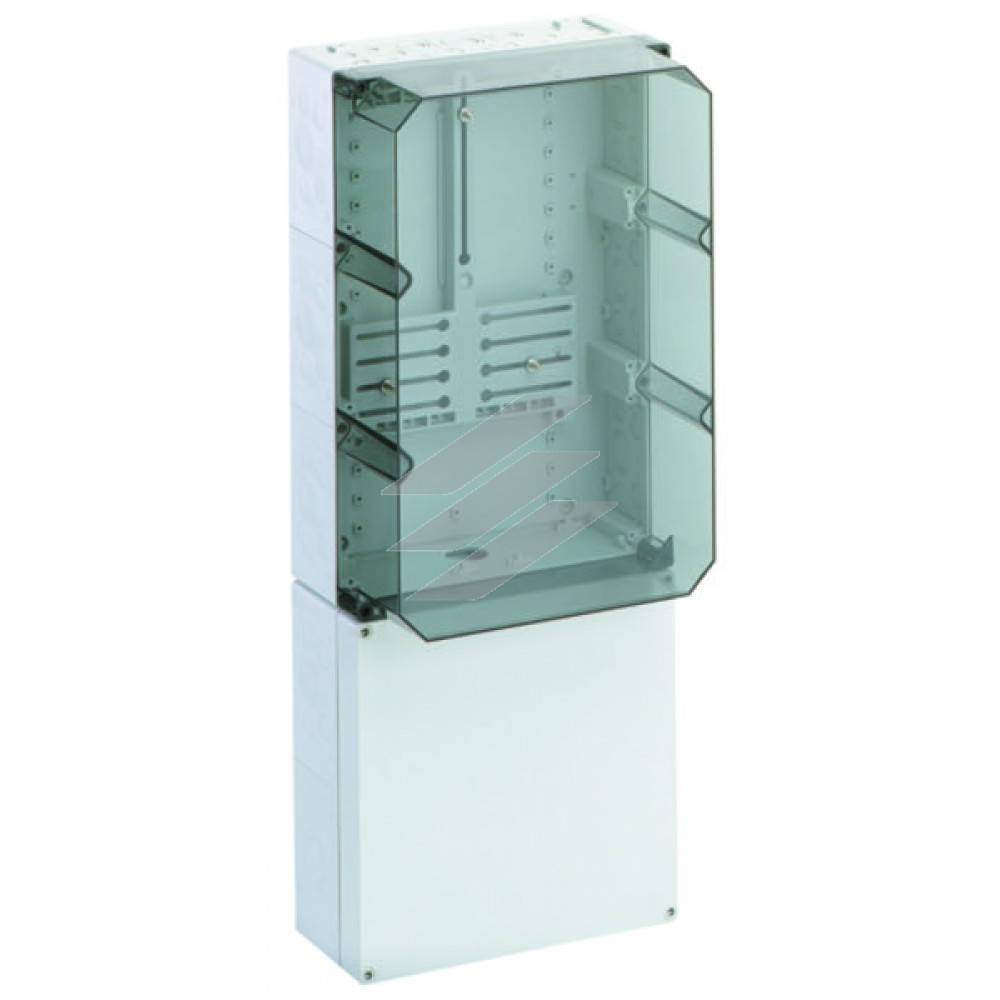 Щит під лічильник AKi-Z 502 (750х300х210мм), з прозорою кришкою, що стандартно пломбується, з встановленою хрестовиною для трифазних лічильників та гвинтами кріплення лічильника, з додатковим вікном на петлях, IP65, полікарбонат, Spelsberg